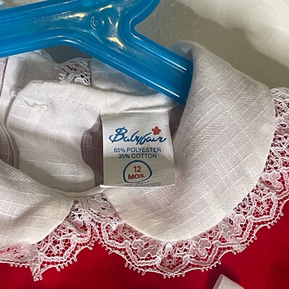 Red Velvet Lace Collar Dress Toddler Girl 12 Months Holiday Christmas Party VTG - Picture 4 of 5